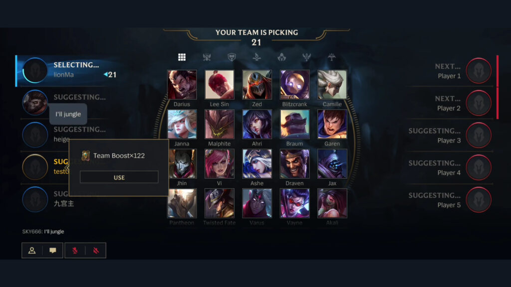 You can use Team Boost on character pick screen.